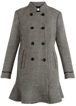 Houndstooth Ruffle Hem Coat