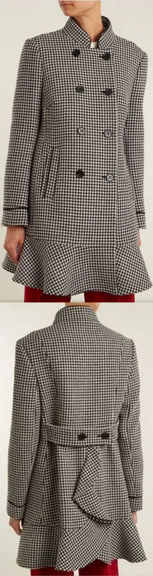 Houndstooth Ruffle Hem Coat