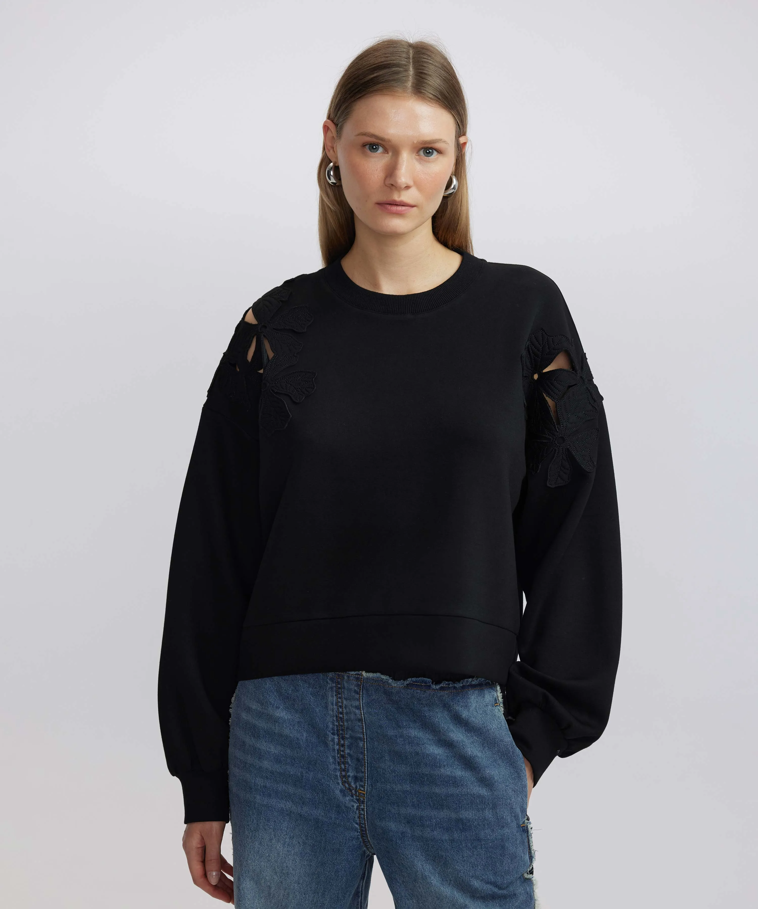 Ipekyol Flower Applique Sweatshirt Black