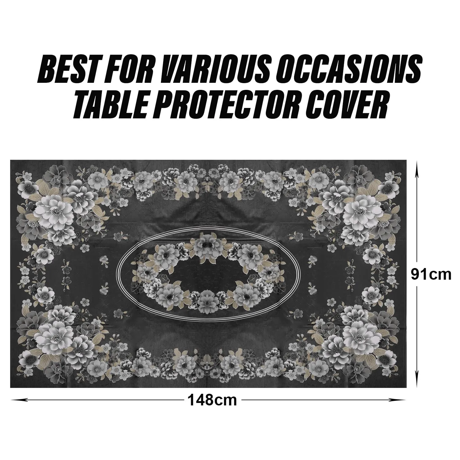 Kuber Industries Center Table Cover | Sigma PVC Flower Center Table Cover | Luxurious Table Protector Cover Without Lace | 40x60 Inch | Black