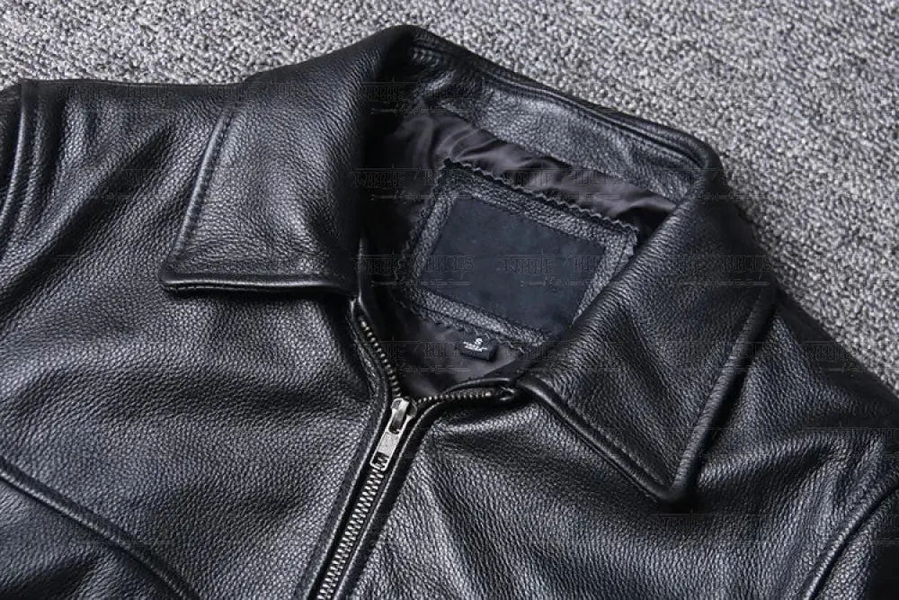 Lapel Baseball Genuine Cowhide Leather Jacket Men's