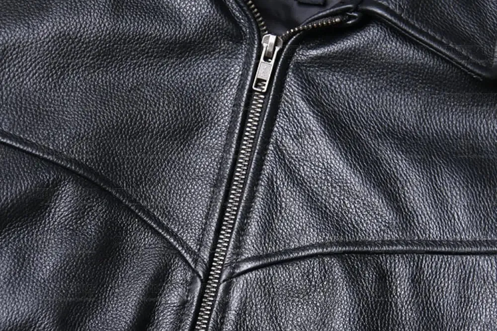 Lapel Baseball Genuine Cowhide Leather Jacket Men's