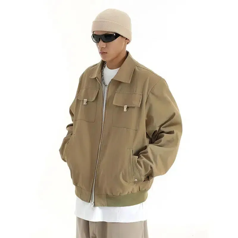 Lapel Versatile Zip-Up Utility Jacket