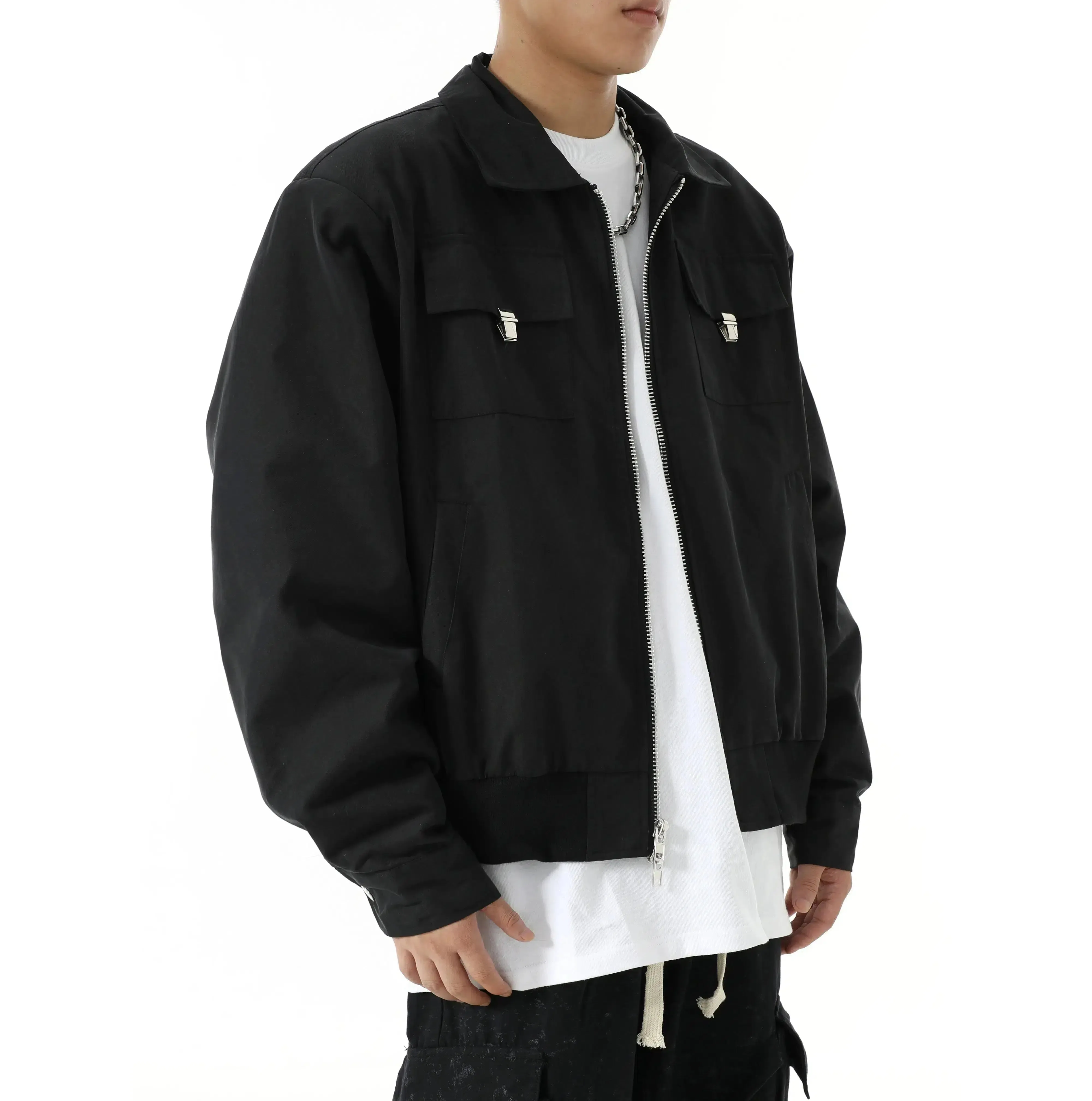 Lapel Versatile Zip-Up Utility Jacket