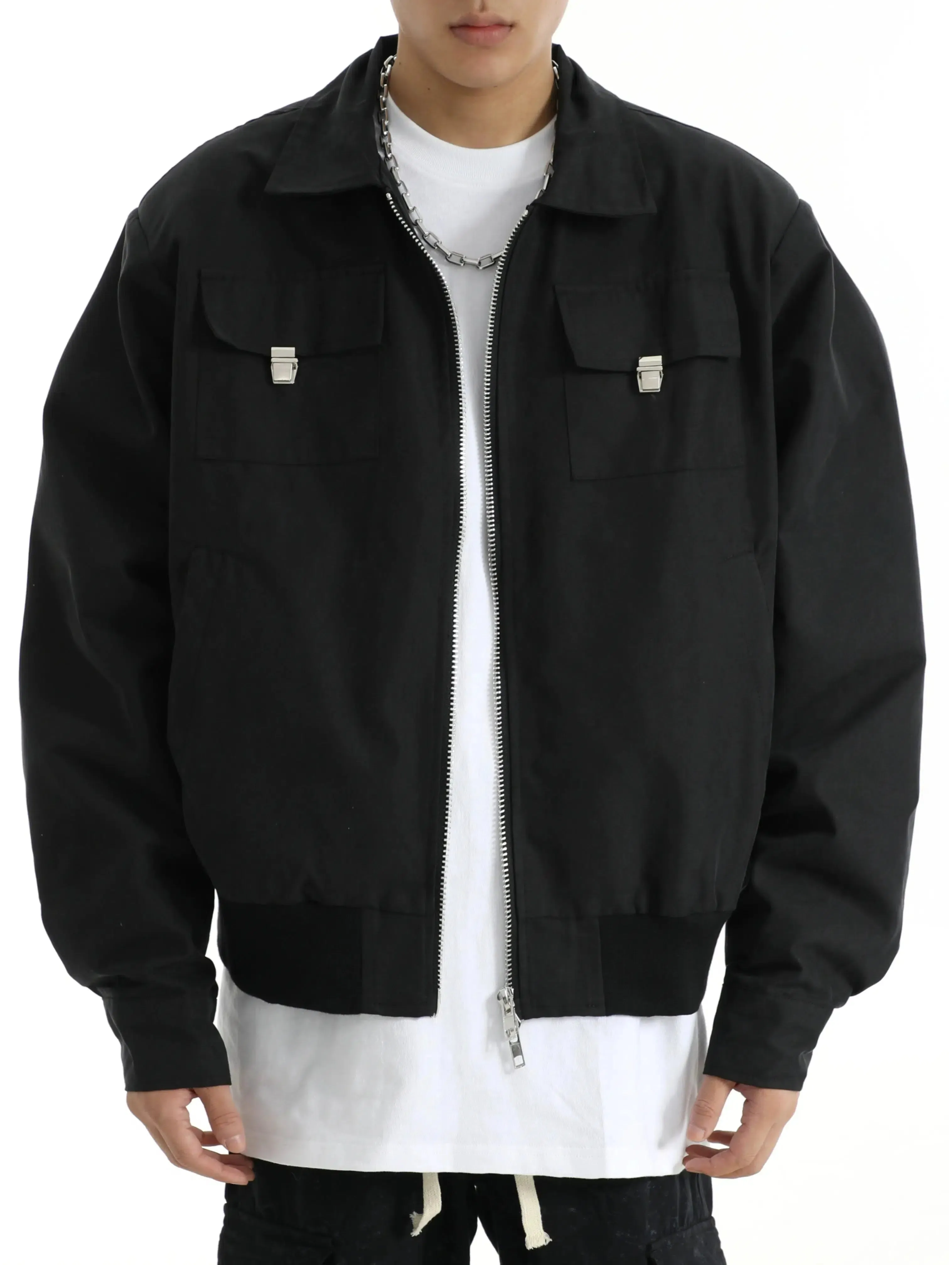 Lapel Versatile Zip-Up Utility Jacket