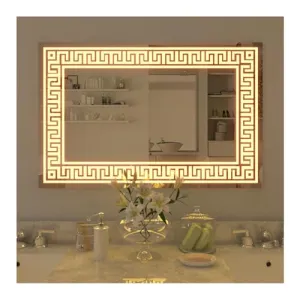 LAXMI Glass Shop Wall Mounted Led Touch Sensor Mirror with Aluminum Frame | LED Illuminated Modern Vanity Rectangle Puzzle Design Mirror for Bathroom, Bedroom & Makeup Room (24inch x 24inch)