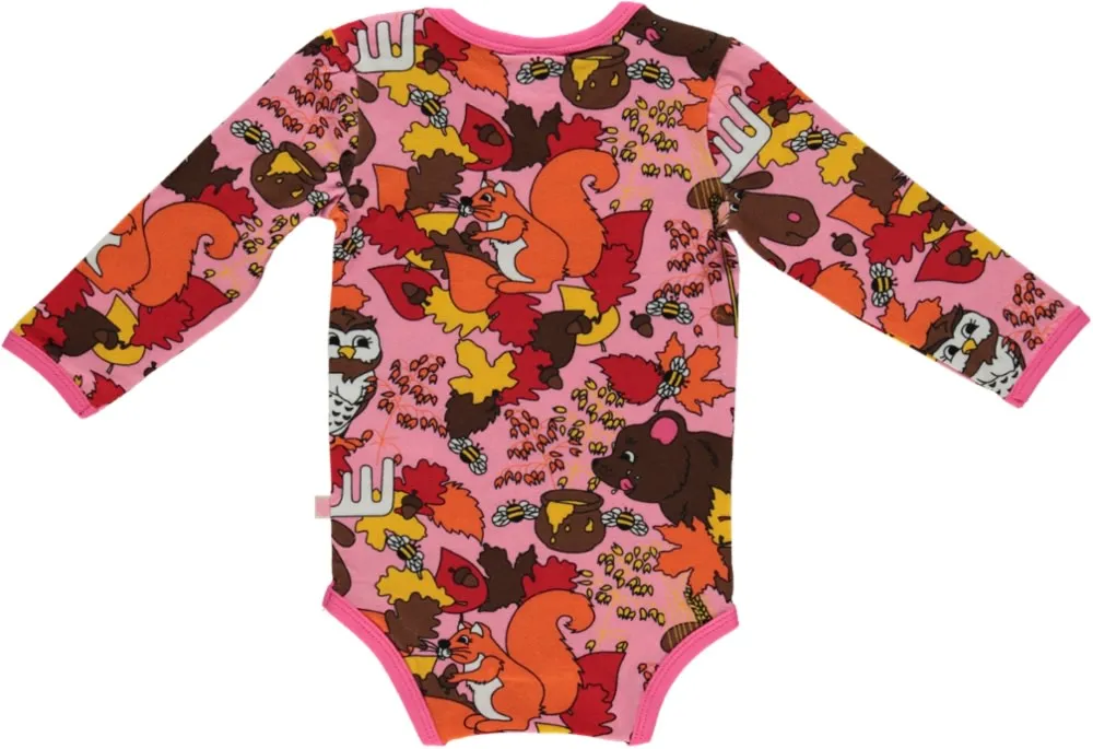 Long-sleeved baby body with forrest animals