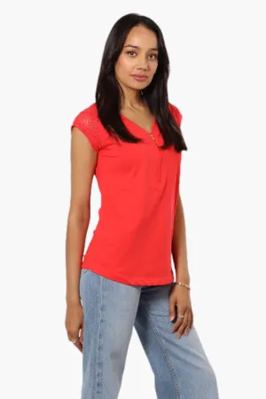 Majora Half Zip Lace Shoulder Tee - Red