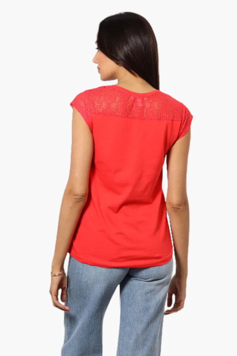 Majora Half Zip Lace Shoulder Tee - Red