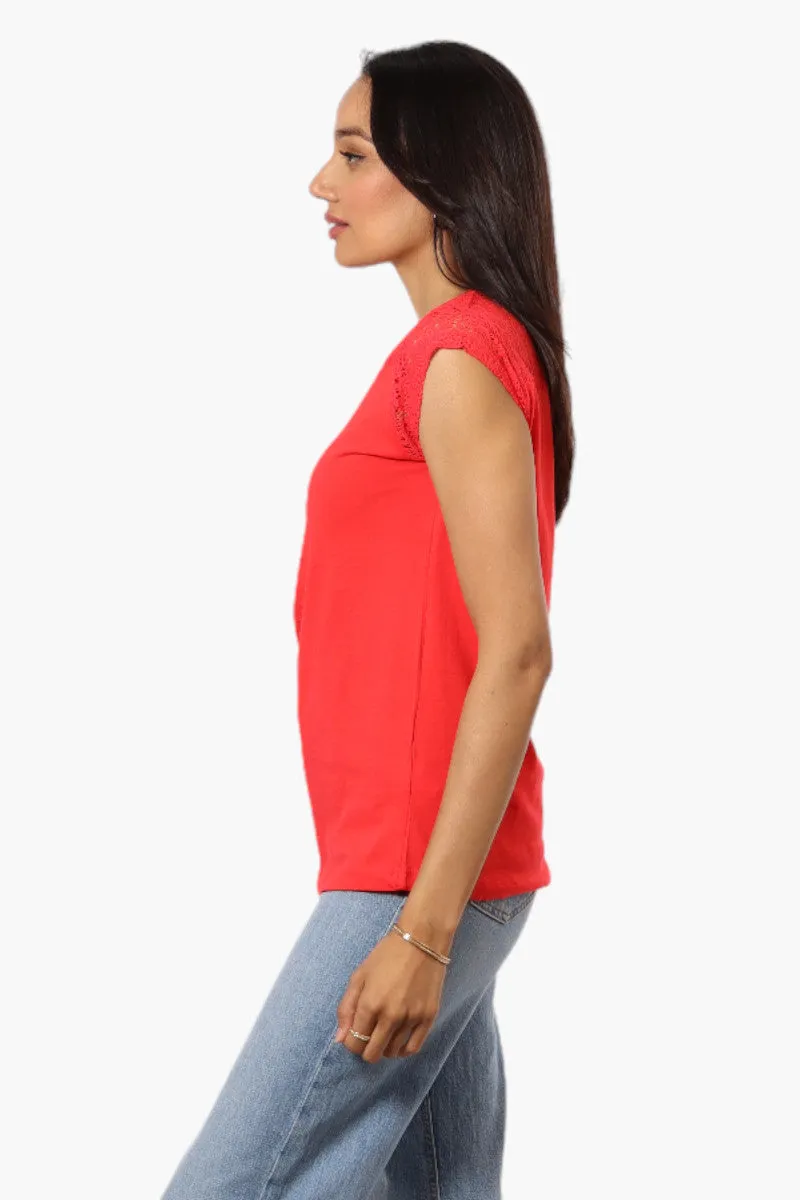 Majora Half Zip Lace Shoulder Tee - Red