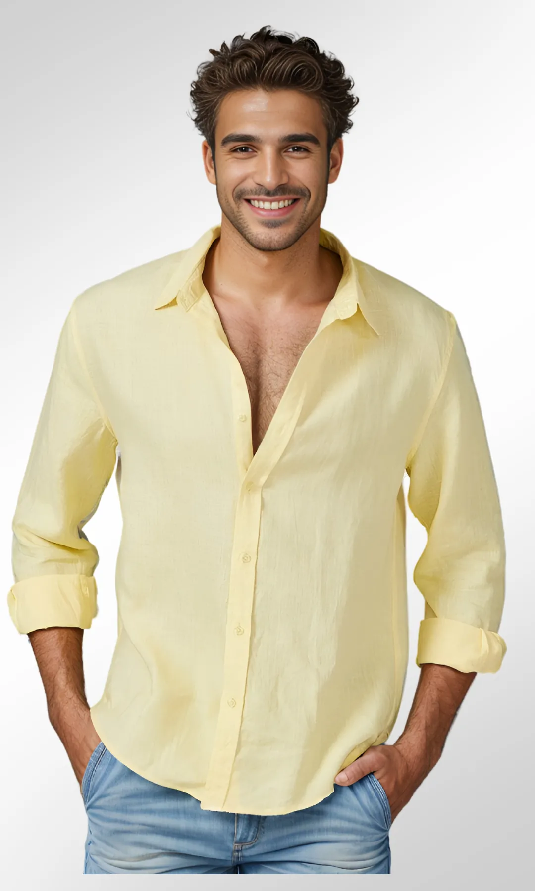 Men Plain linen shirt (Yellow)