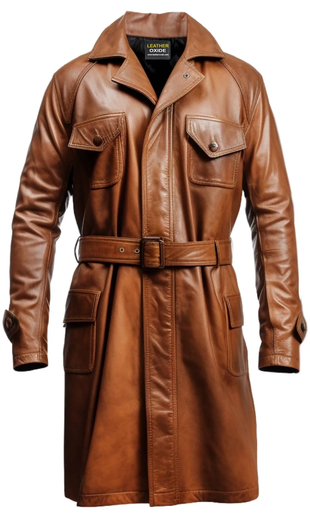 Men Vintage Brown Long Coat - Distressed Leather Brown Coat