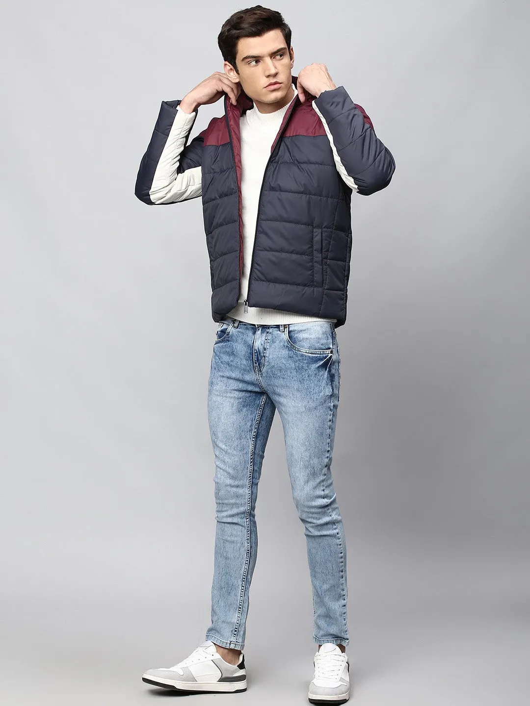 Mens Long-Sleeve Jacket - Lightweight Casual Winterwear  (Navy)