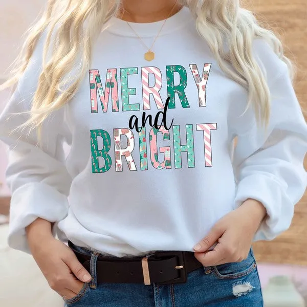 MERRY BRIGHT CHRISTMAS GRAPHIC SWEATSHIRT