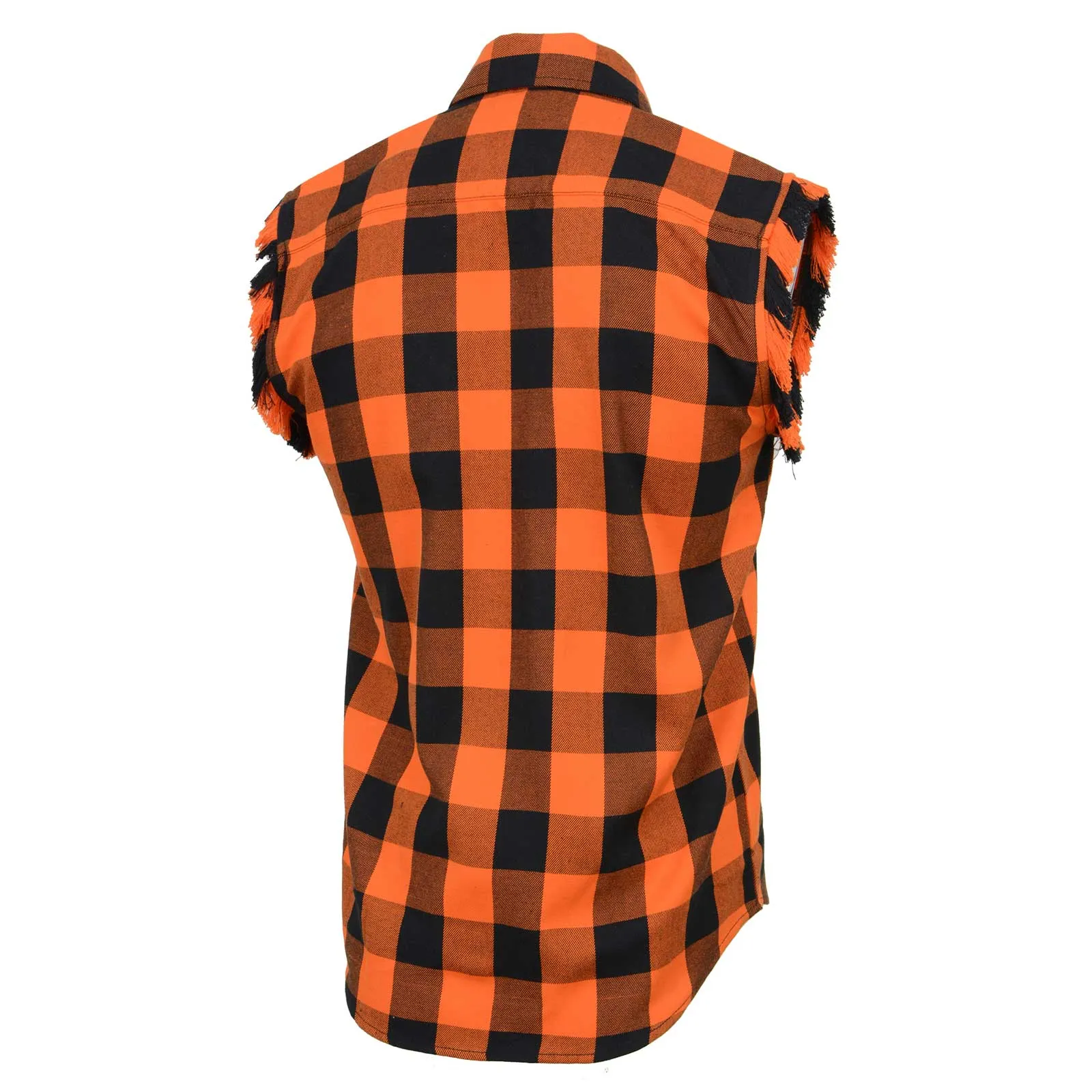 Milwaukee Leather MNG11698 Men’s Classic Black and Orange Button-Down Flannel Cut Off Frayed Sleeveless Casual Shirt