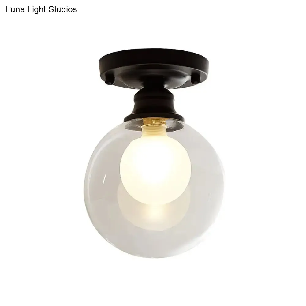 Mini Ball Black Ceiling Flush Mount Light with Dual Blown Glass for Simple and Elegant 1-Light Aisle Lighting