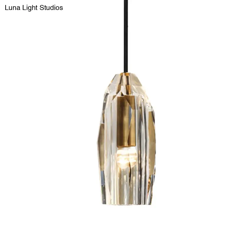 Minimalist Crystal Rock Pendulum Light - 1-Light Brass Pendant Fixture for Dining Room