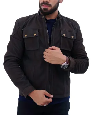 NEW MENS CHOCO BROWN REAL LAMBSKIN PREMIUM LEATHER JACKET