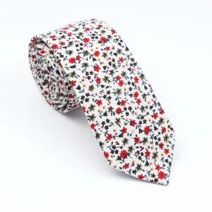 Newington Floral Cotton Tie, White / Red / Green