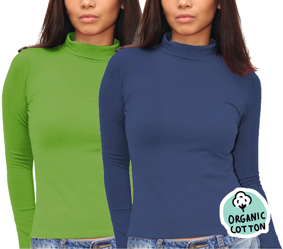 ORGANIC COTTON LONG SLEEVE TURTLE NECK PACK OF 2 (GREEN&NAVY)