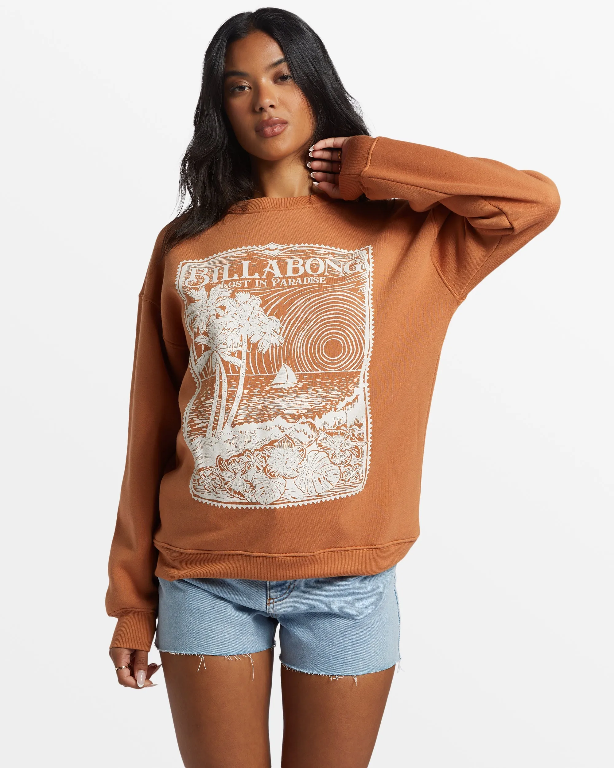 Paradise Is Here Crew Neck Sweatshirt - Toffee