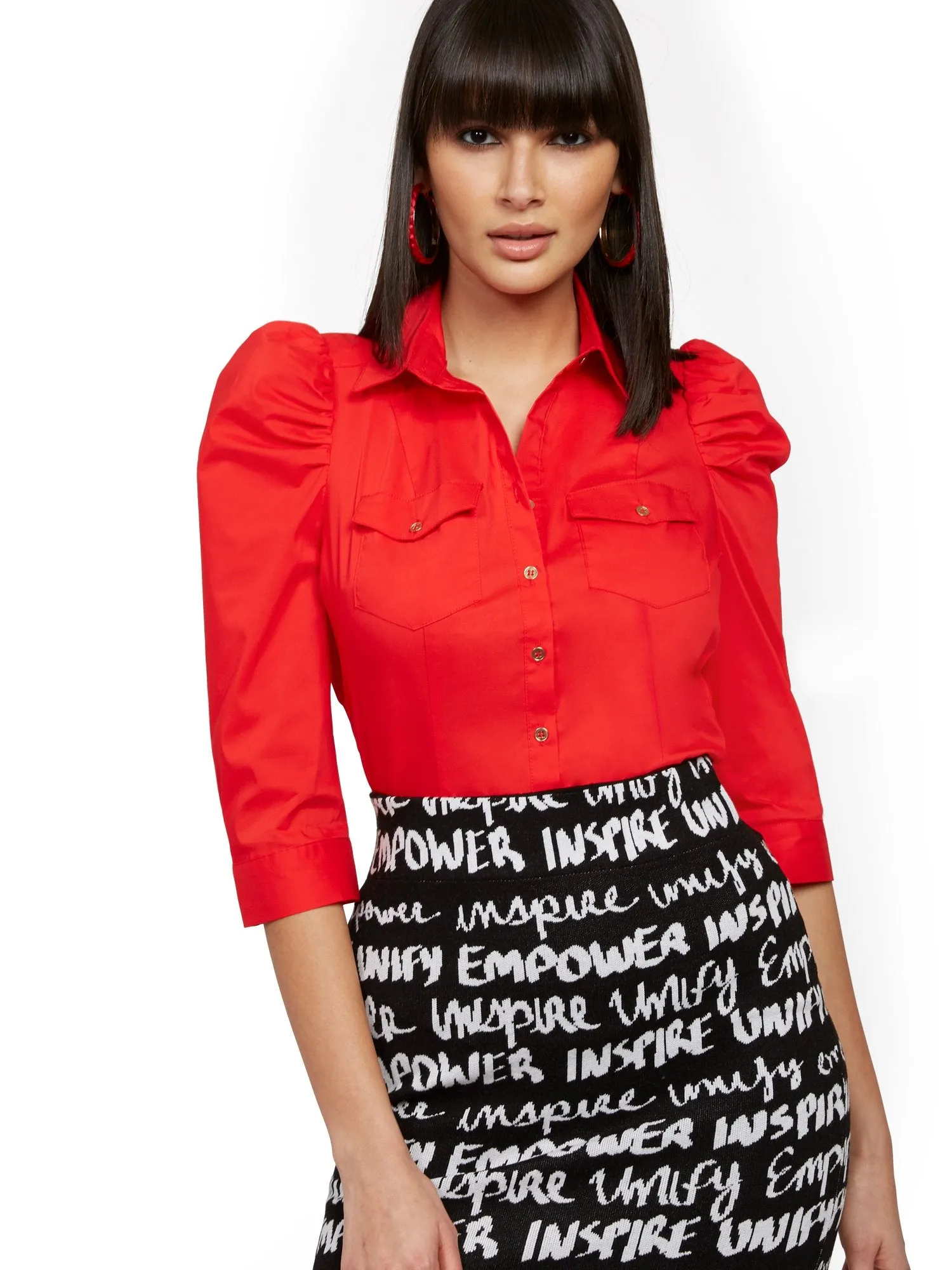 Petite Puff-Sleeve Poplin Shirt - 7th Avenue