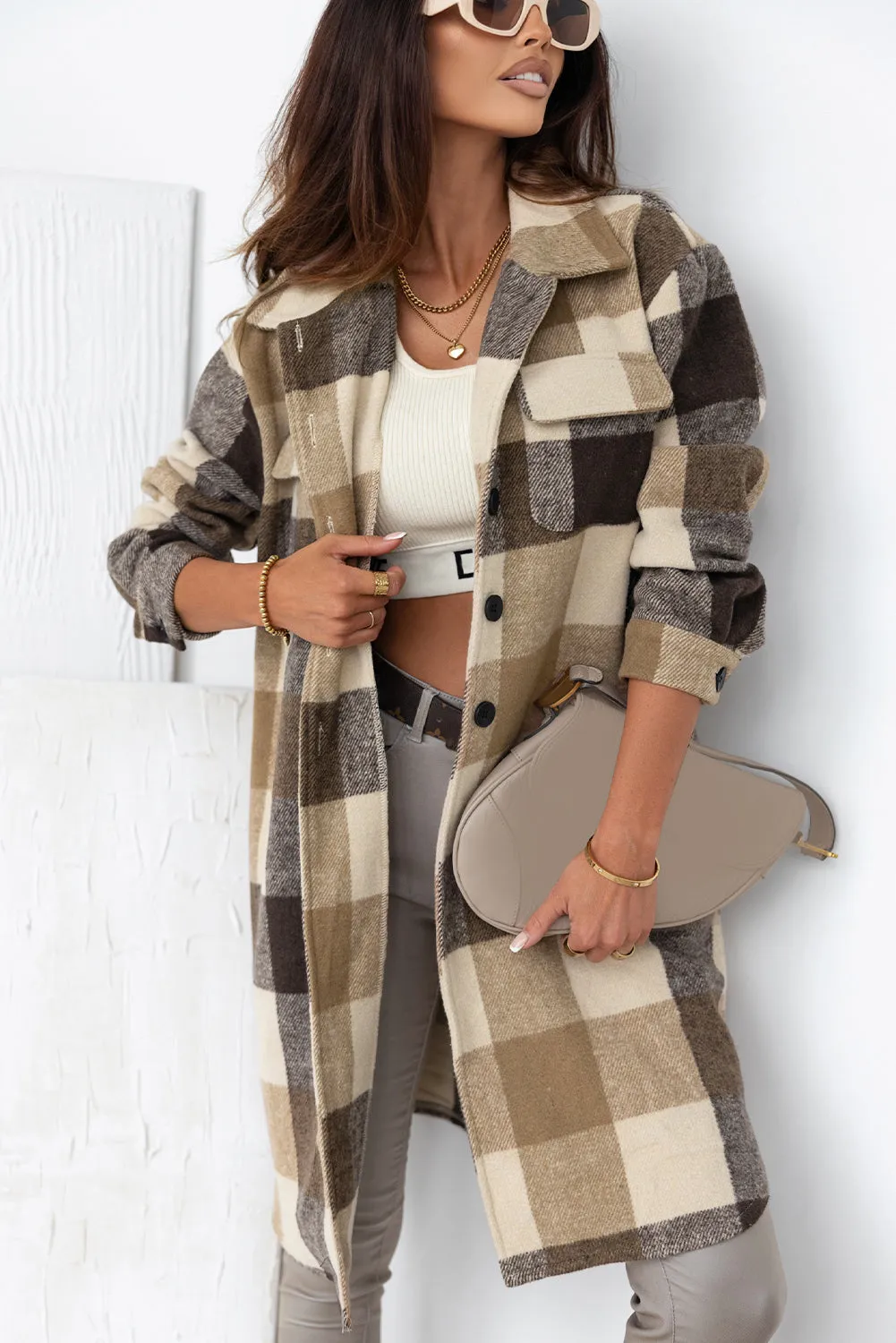 Plaid Flap Pocket Long Shacket