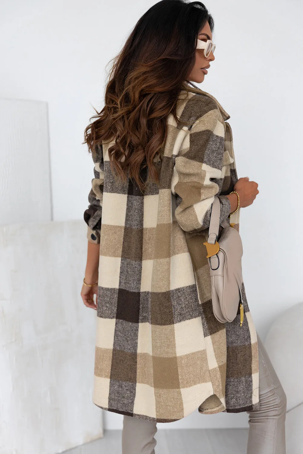 Plaid Flap Pocket Long Shacket