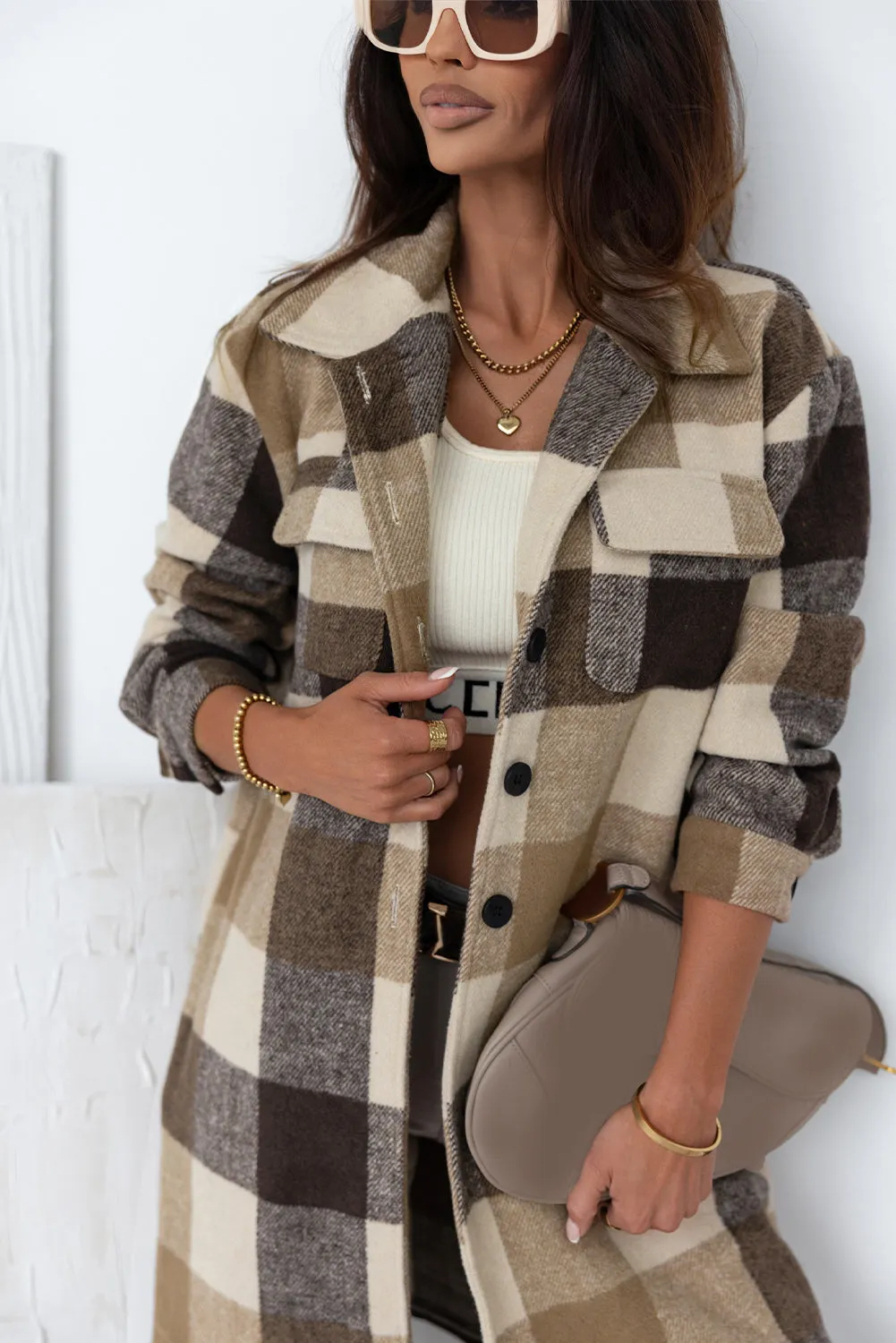 Plaid Flap Pocket Long Shacket