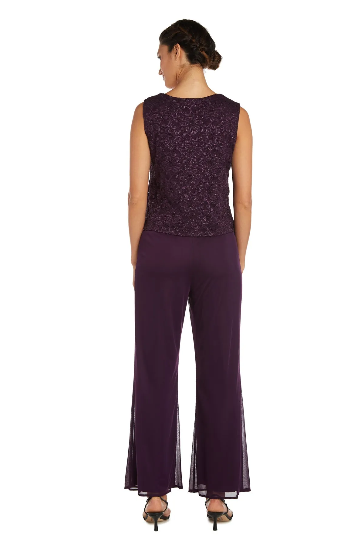 R&M Richards Women's Beaded Neck 3 Piece Long Pant Set