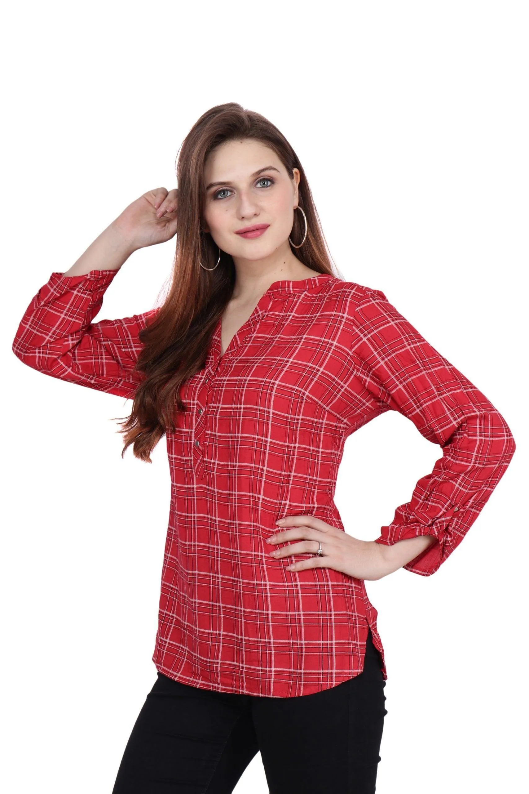 Red Checked Woven Top