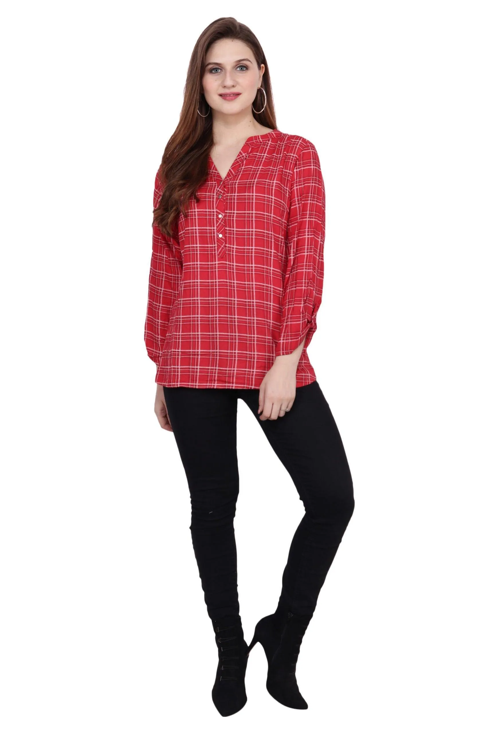 Red Checked Woven Top