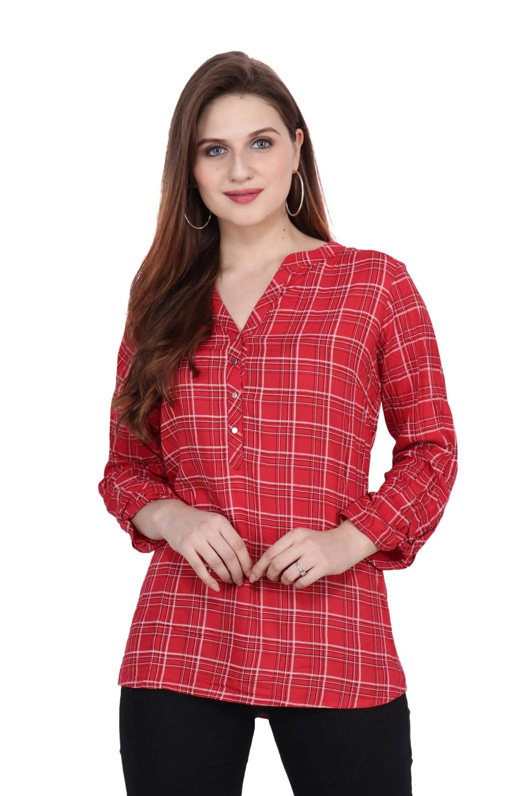 Red Checked Woven Top