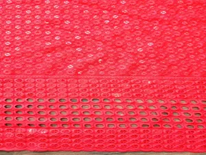 Red Chikankari Rayon Fabric with Sequins with One side Schiffli Border