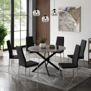 Rocco Concrete Effect Dining Table & 6 Sierra Chairs, Black with Silver Legs