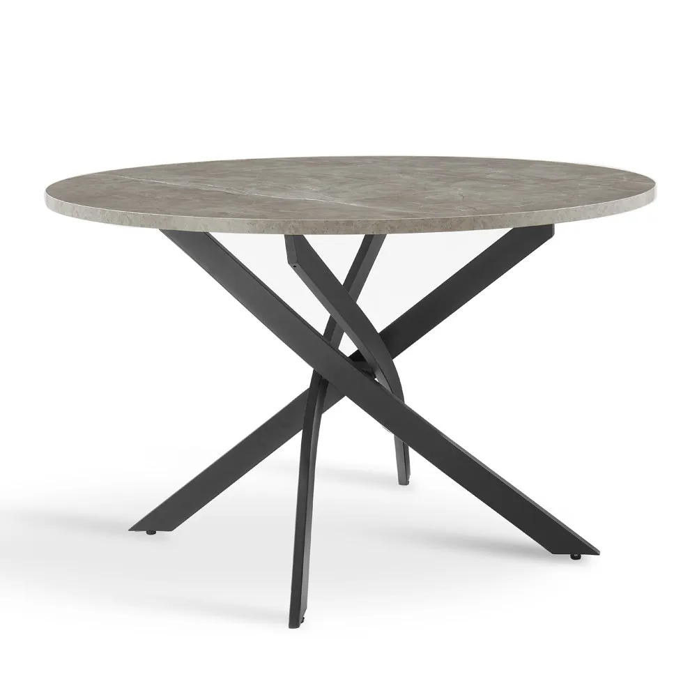 Rocco Concrete Effect Dining Table & 6 Sierra Chairs, Black with Silver Legs