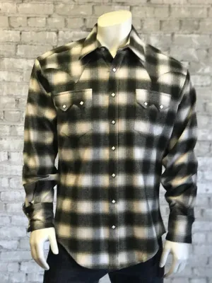 Rockmount Mens Green 100% Cotton Flannel Plaid Western L/S Shirt