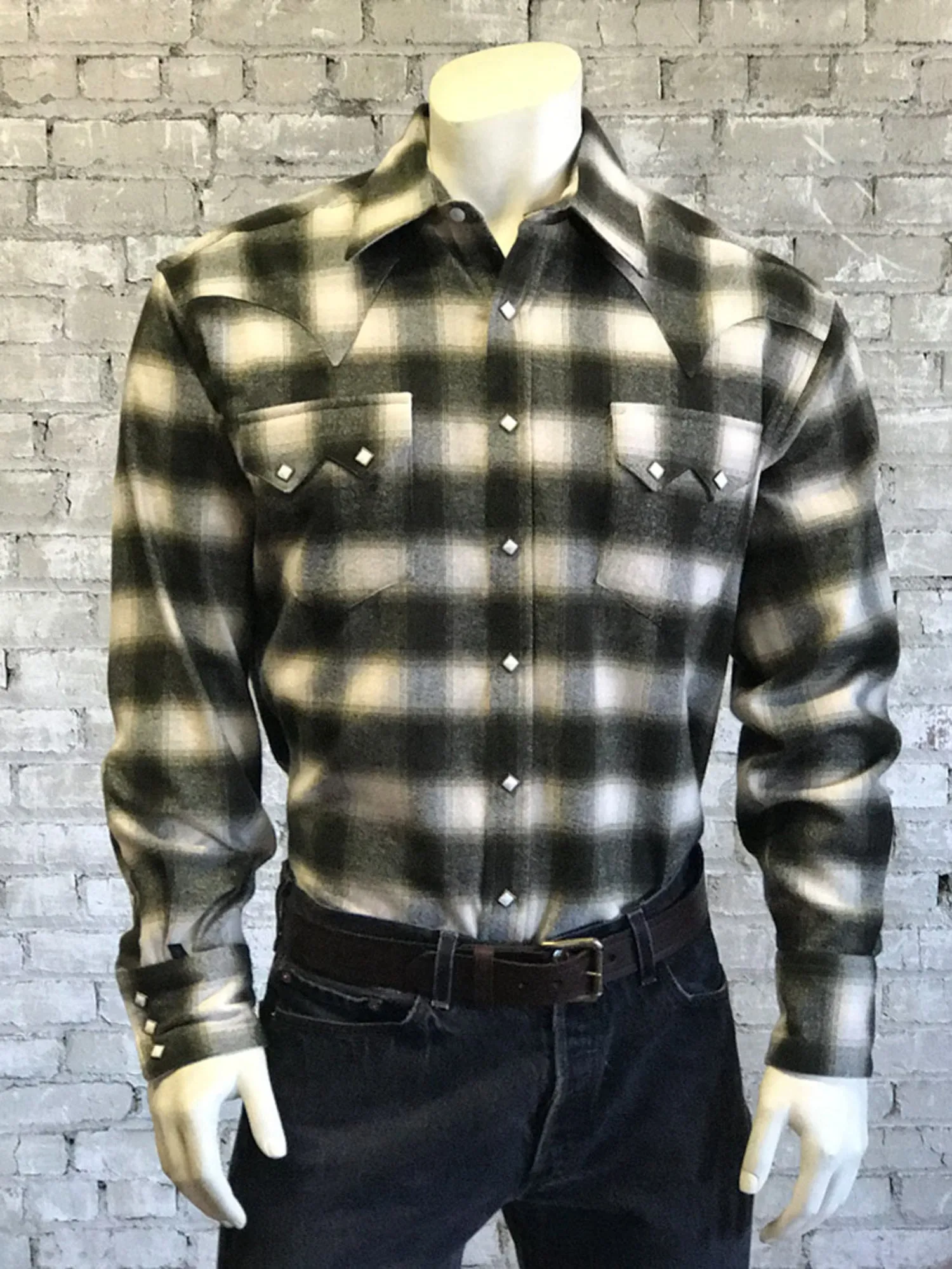 Rockmount Mens Green 100% Cotton Flannel Plaid Western L/S Shirt