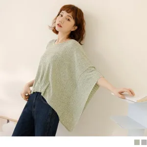 ROUND NECK BATWINGS SLEEVE KNIT PIT STRIPE TOPS