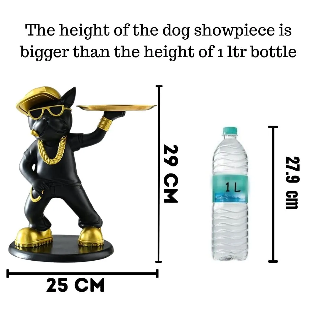 SATYAM KRAFT 1 Pc Dog Showpiece for Home Decorative Scluputre Bull Dog Statue for Home Decor, Figurines for Home Kitchen Table Decor, Gifting,Office Items(Black-Gold)