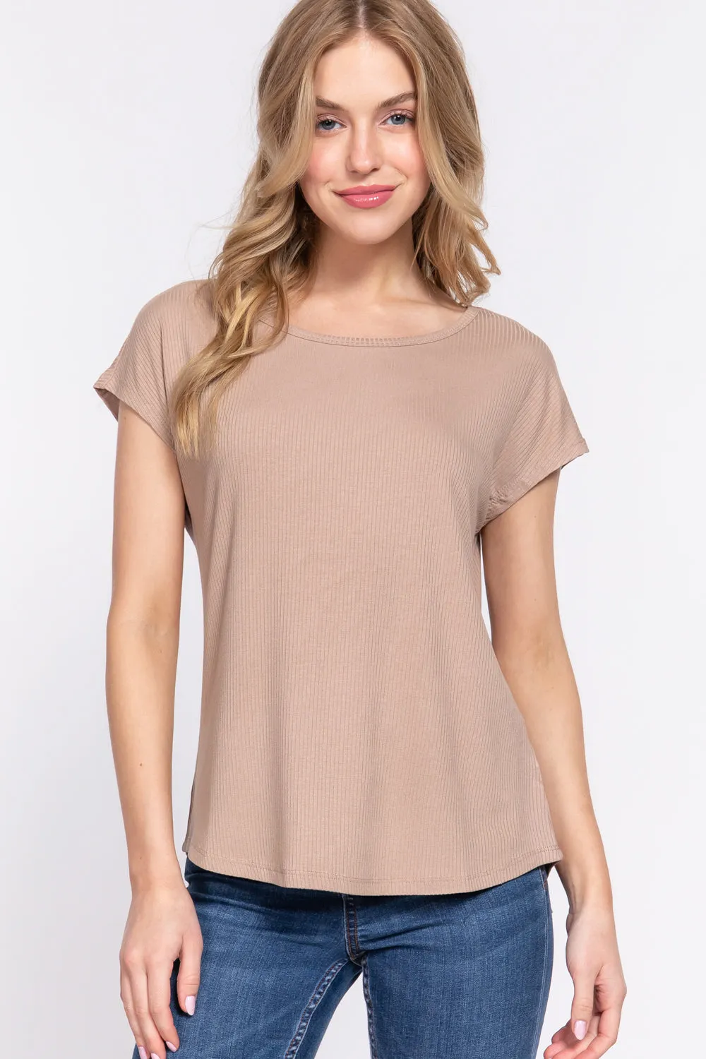 Short Sleeve Rib Knit Top