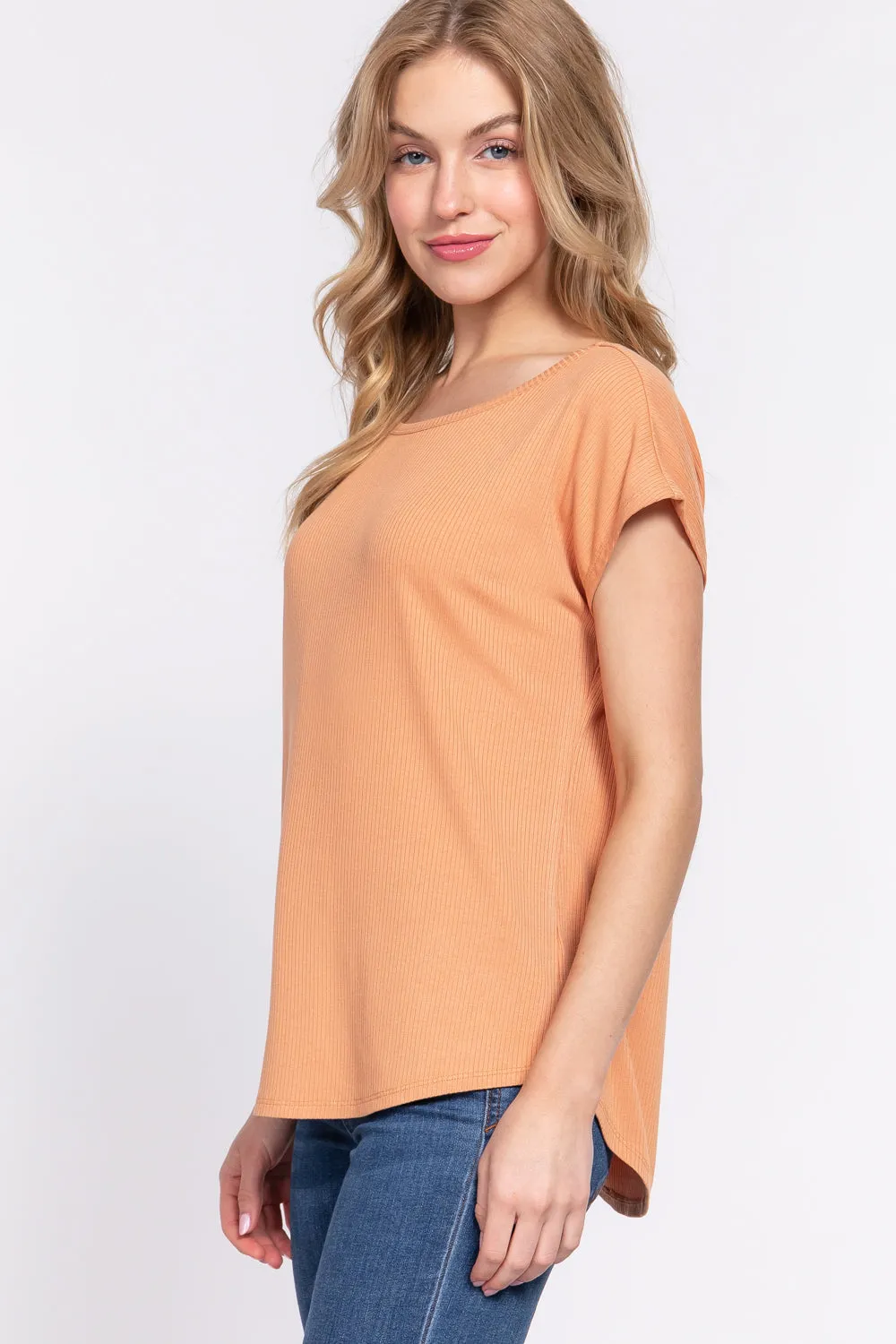 Short Sleeve Rib Knit Top