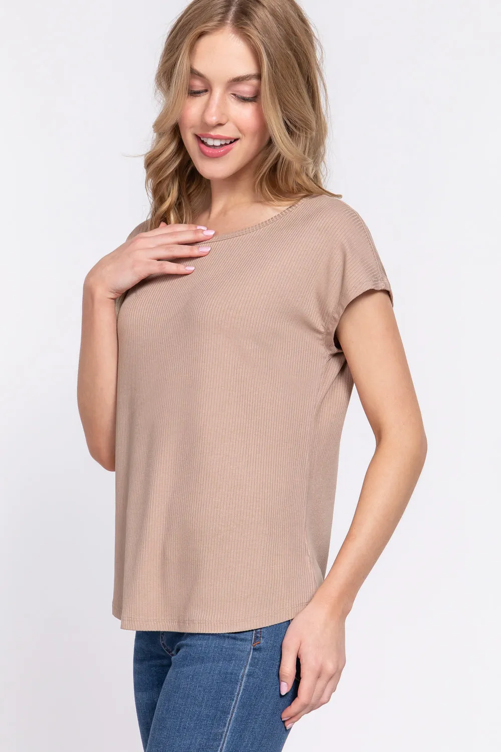 Short Sleeve Rib Knit Top