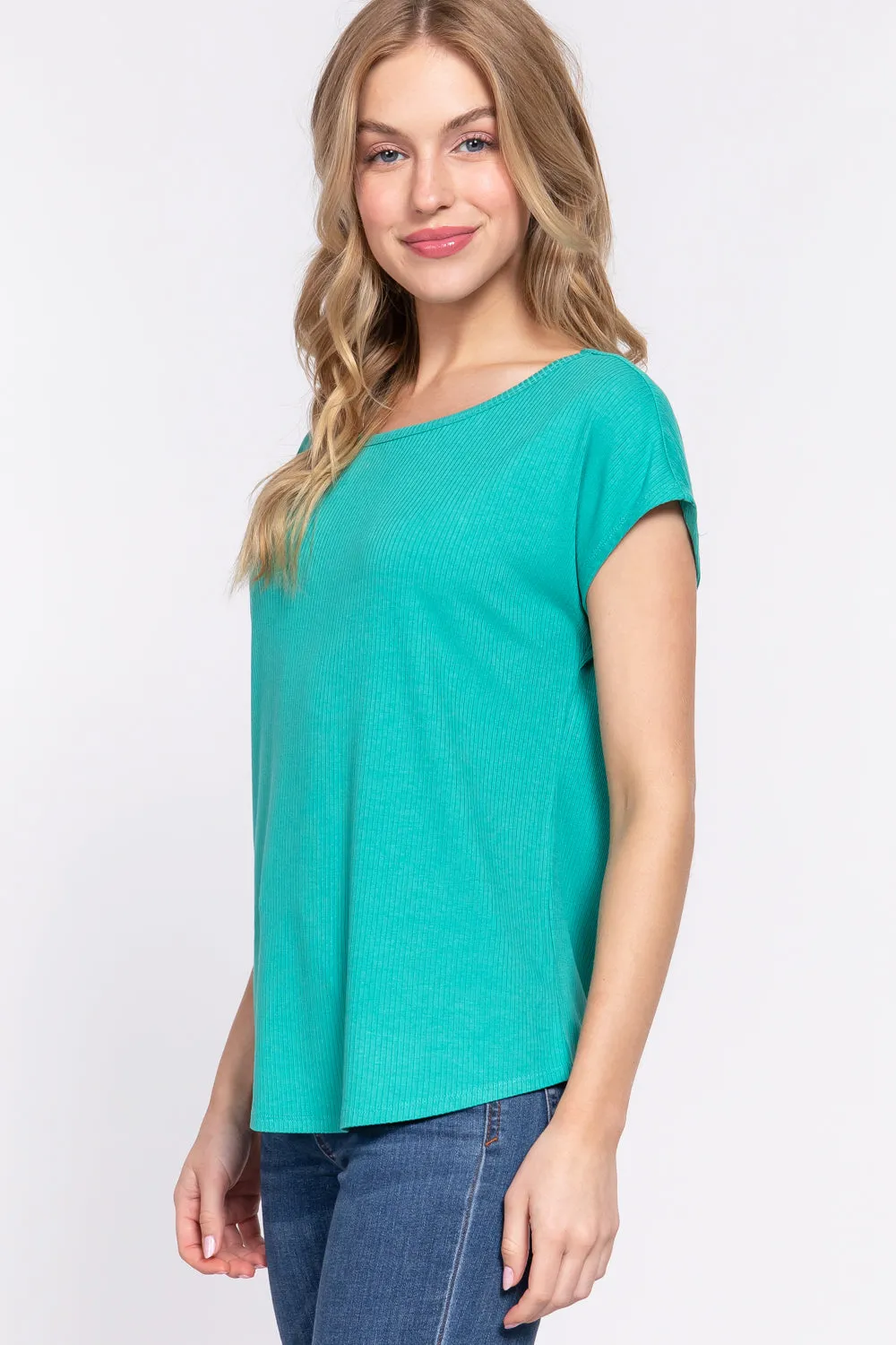 Short Sleeve Rib Knit Top