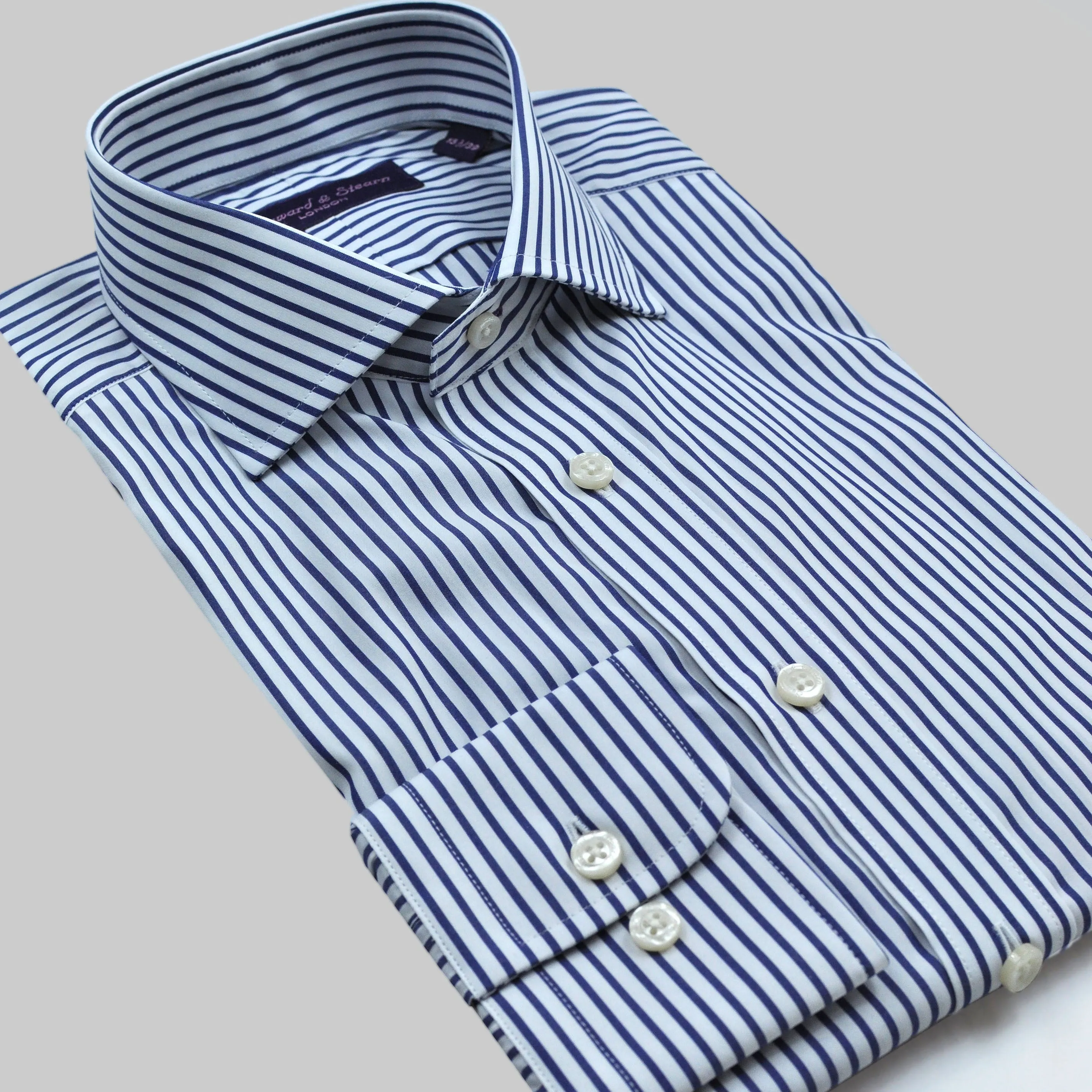 Spread Collar Bold Stripe Cotton Shirt in Blue & White