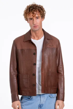 The Glasgow Tan Handwoven Leather Men Jacket