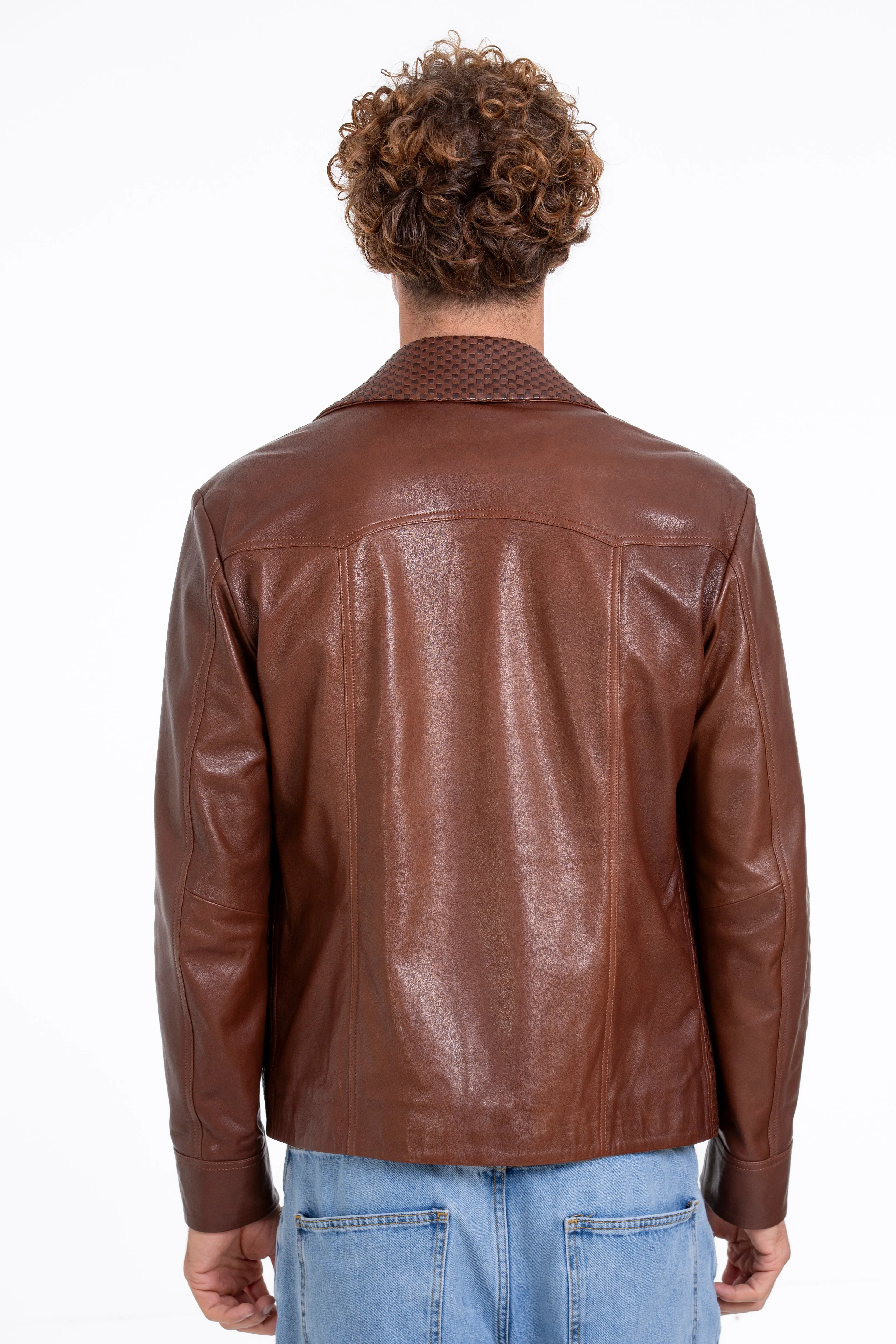 The Glasgow Tan Handwoven Leather Men Jacket