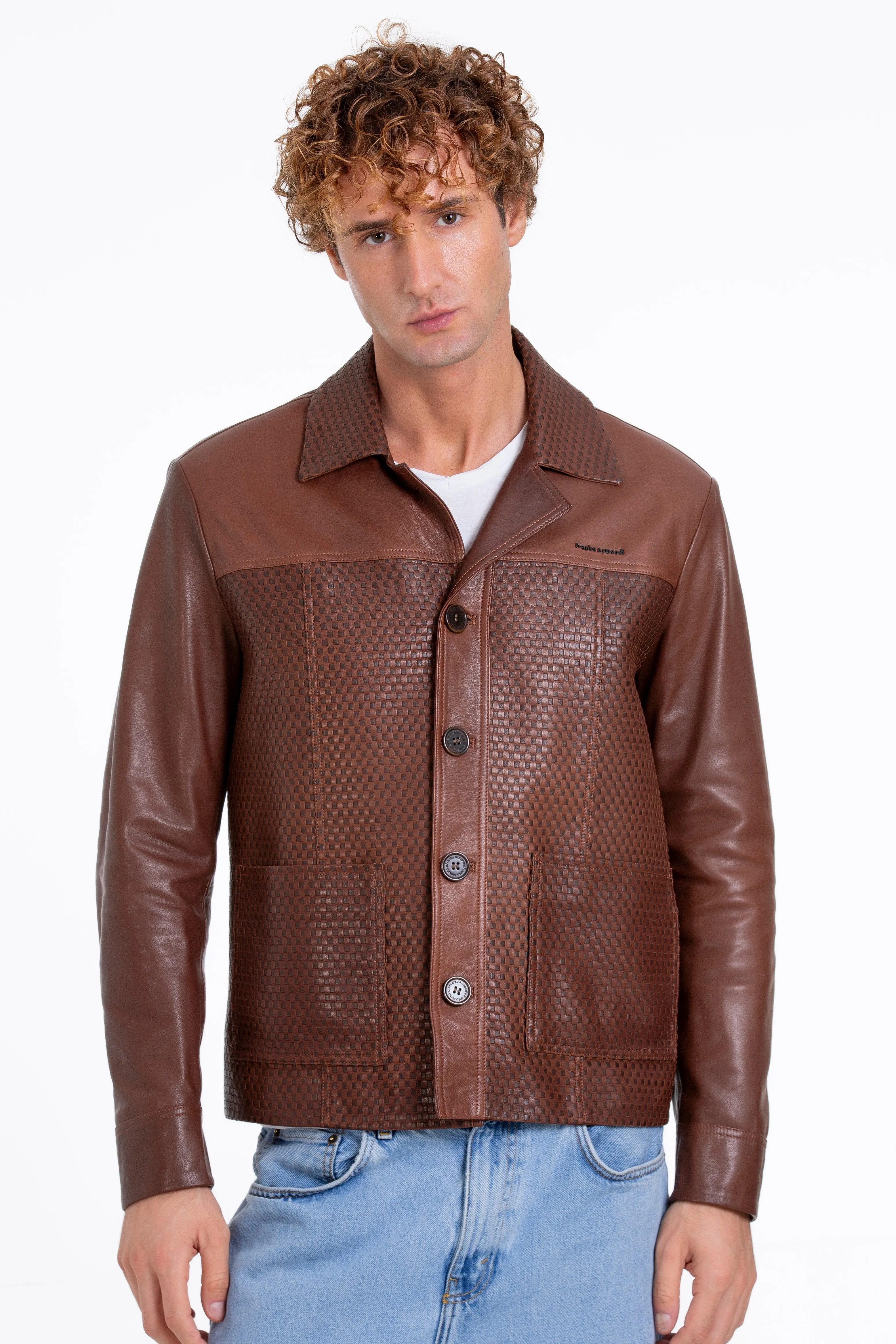 The Glasgow Tan Handwoven Leather Men Jacket