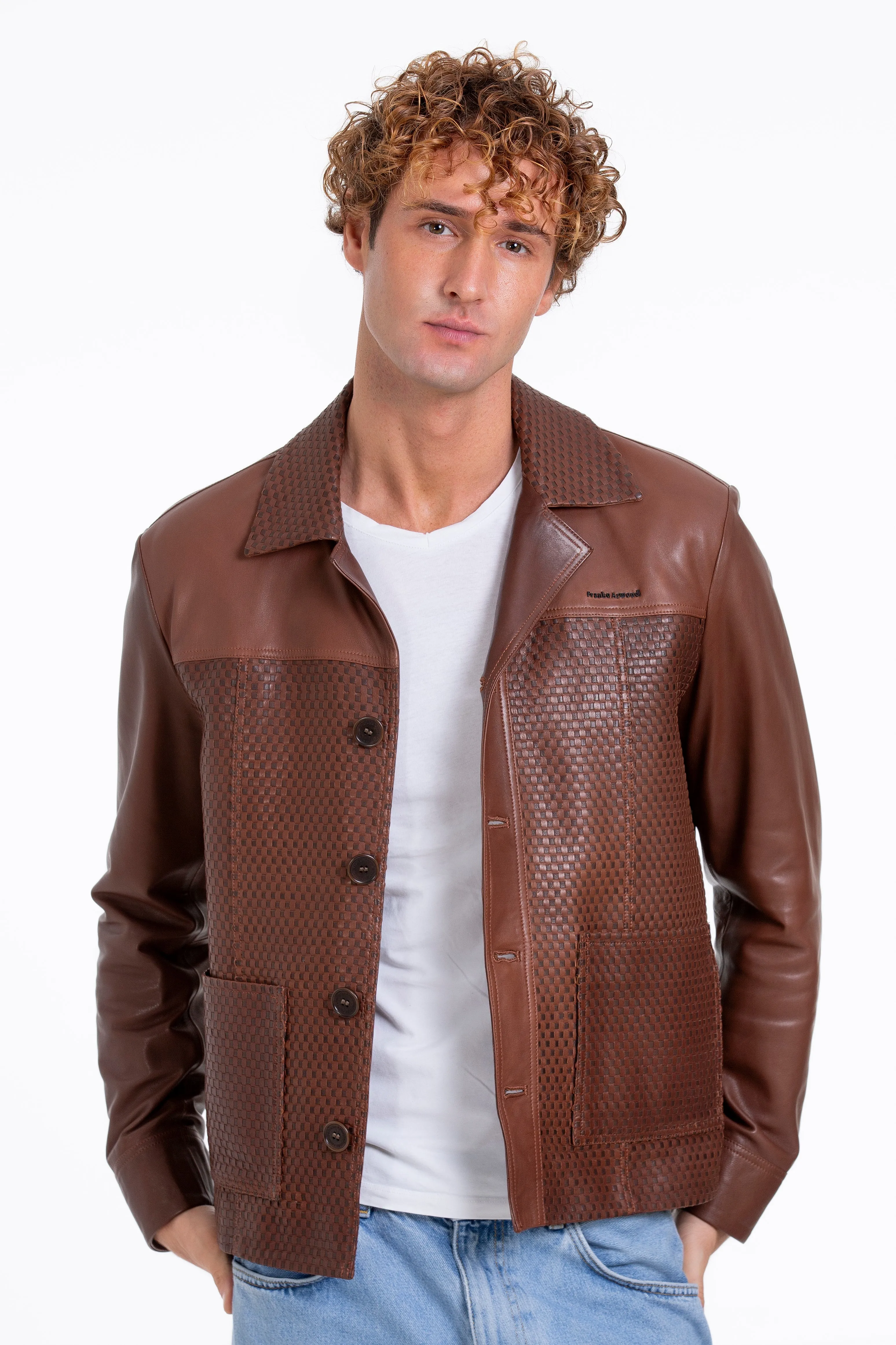 The Glasgow Tan Handwoven Leather Men Jacket