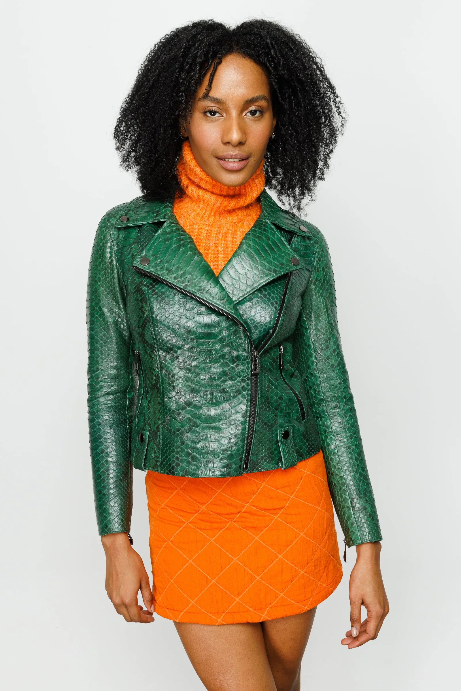 The Pythn Skin Green Leather Women Jacket